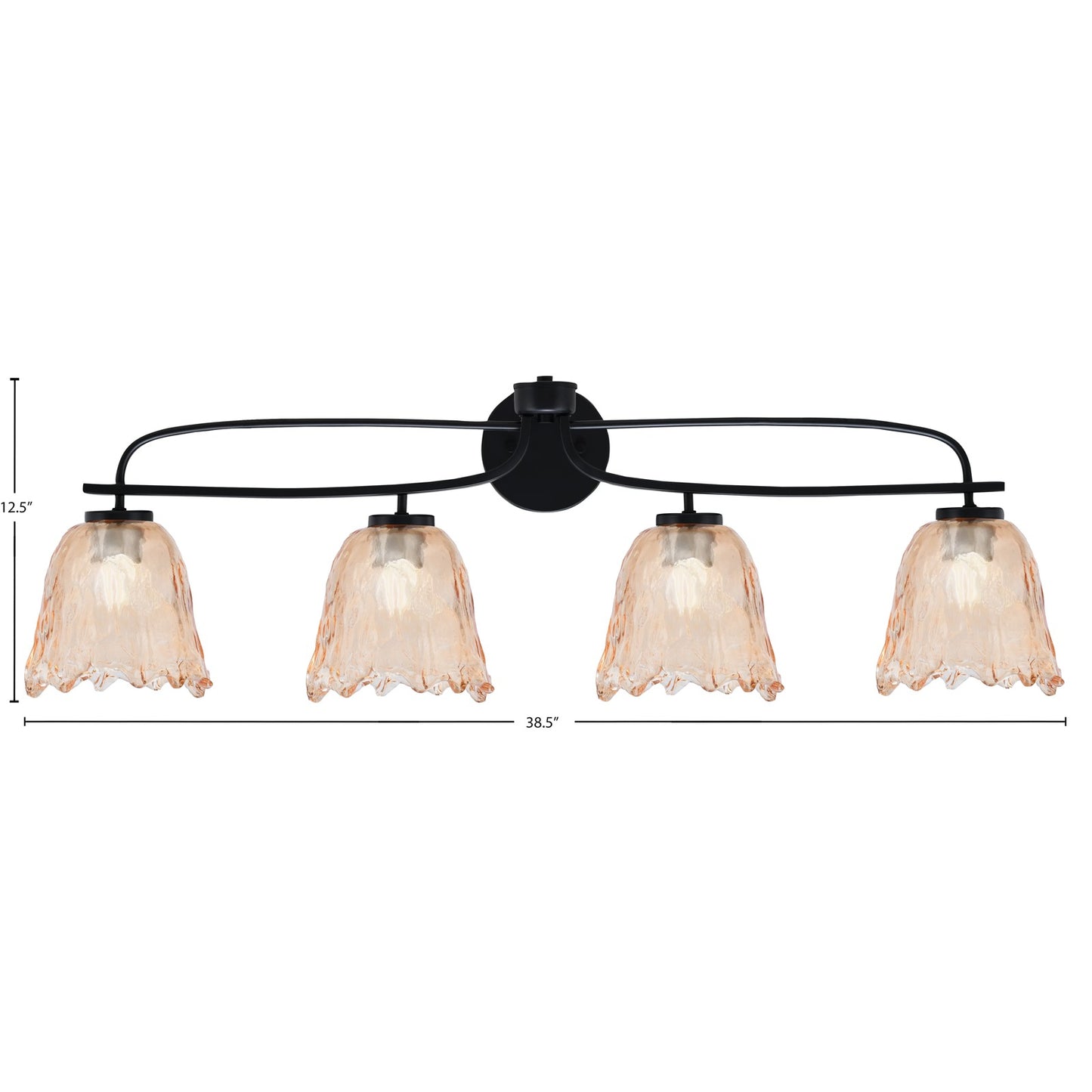 Toltec Cavella 32in 4-Light Bath Bar | Modern Matte Black and Amber Lava Glass | Bathroom Vanity & Powder Room | 8.5 x 12.5 in | Model 3914-MB-4233