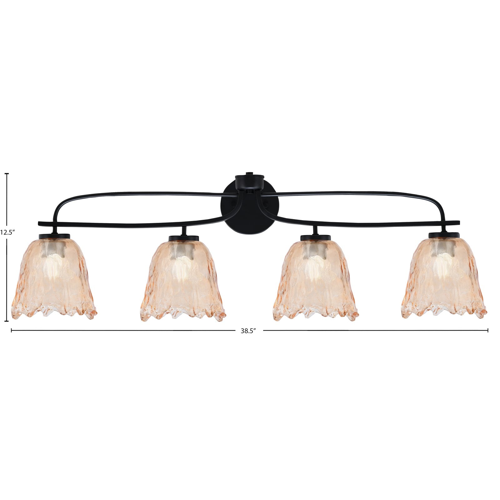Toltec Cavella 32in 4-Light Bath Bar | Modern Matte Black and Amber Lava Glass | Bathroom Vanity & Powder Room | 8.5 x 12.5 in | Model 3914-MB-4233