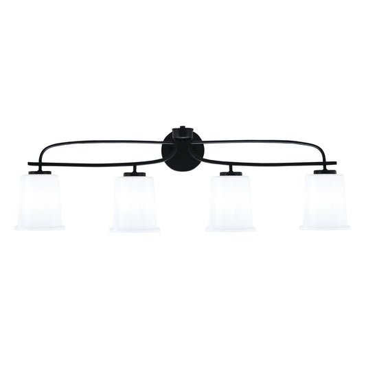 Toltec Cavella 12in 4-Light Bath Bar | Modern Matte Black Steel and White Opal Glass | Bathroom Vanity | 7.25 x 12 in | Model 3914-MB-5031