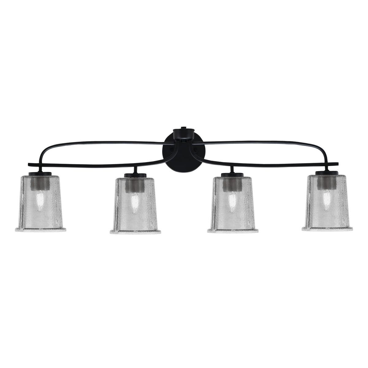 Toltec Cavella 12in 4-Light Bath Bar | Modern Matte Black Steel and Smoke Bubble Glass | Bathroom Vanity | 7.25 x 12 in | Model 3914-MB-5032