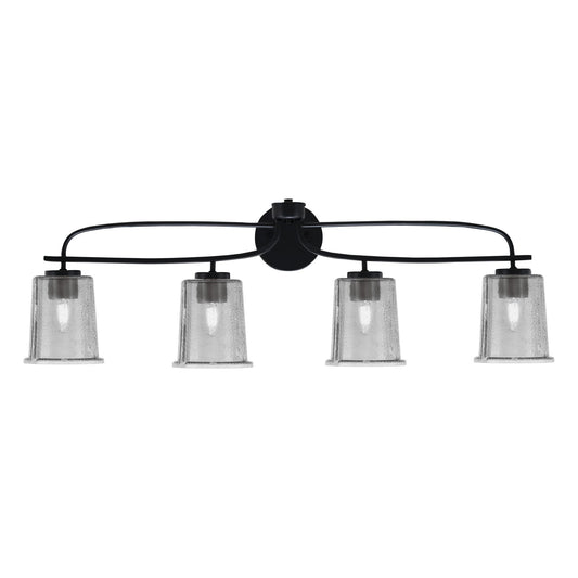 Toltec Cavella 12in 4-Light Bath Bar | Modern Matte Black Steel and Smoke Bubble Glass | Bathroom Vanity | 7.25 x 12 in | Model 3914-MB-5032