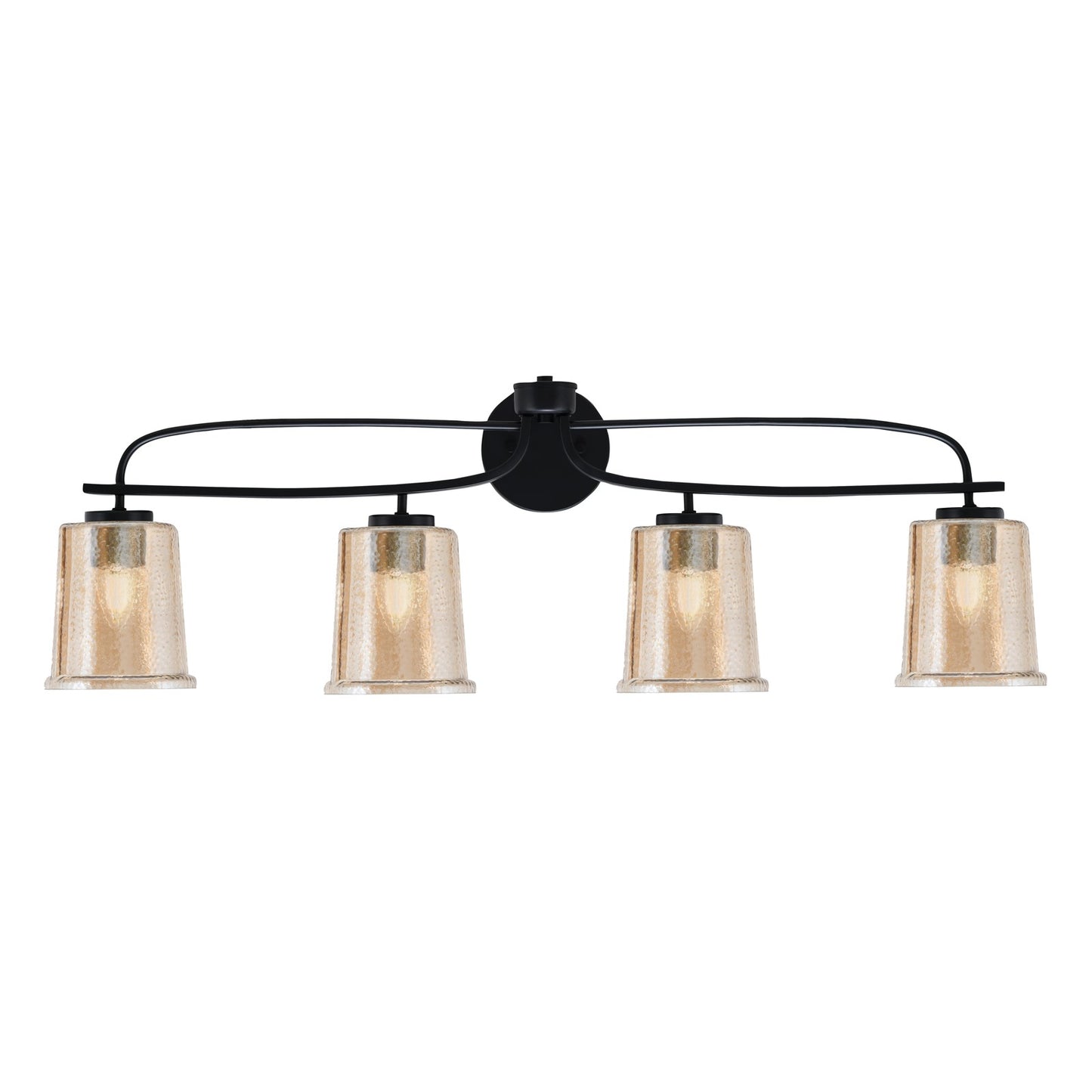 Toltec Cavella 32in 4-Light Bath Bar | Modern Matte Black and Amber Bubble Glass | Bathroom Vanity & Powder Room | 7.25 x 12 in | Model 3914-MB-5033