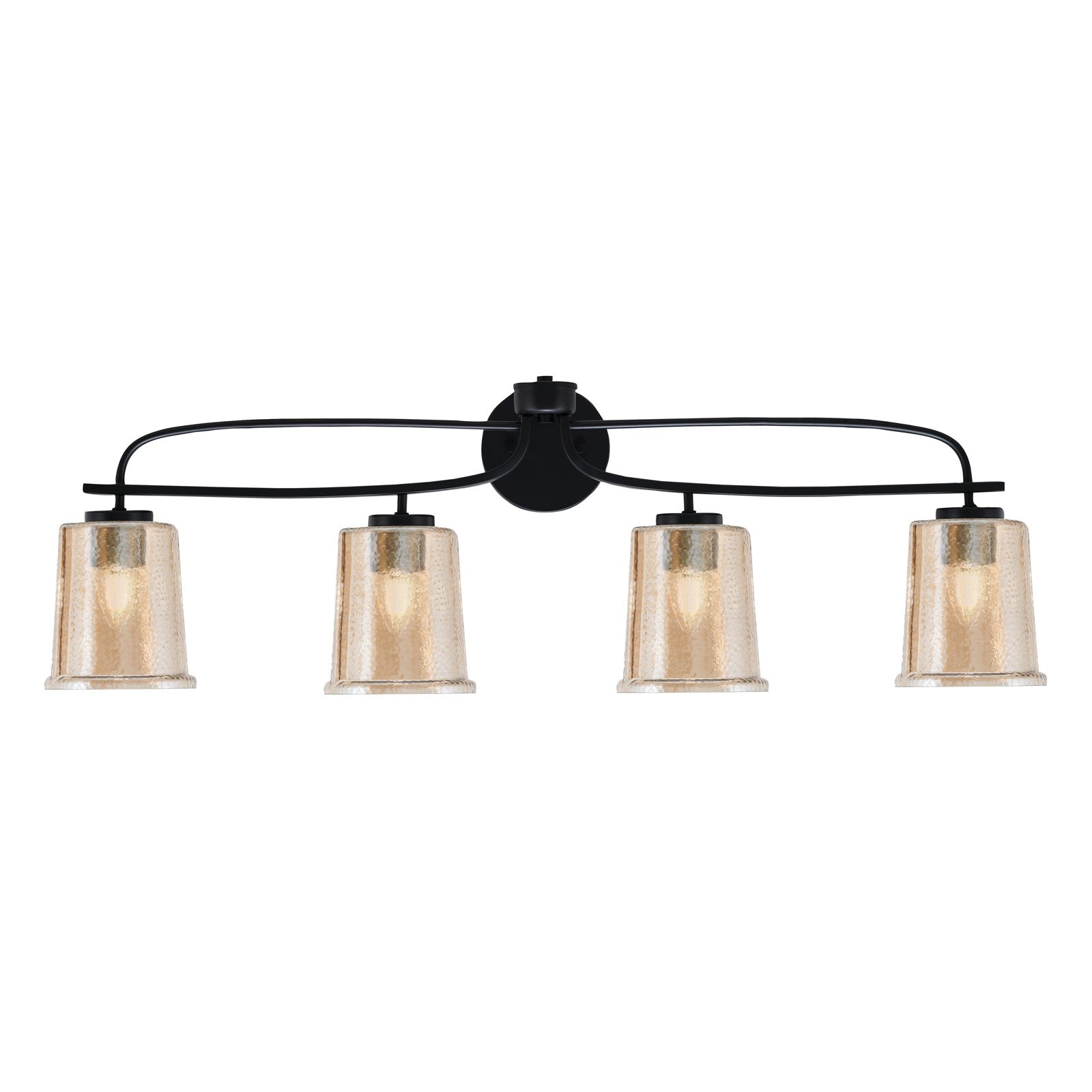 Toltec Cavella 32in 4-Light Bath Bar | Modern Matte Black and Amber Bubble Glass | Bathroom Vanity & Powder Room | 7.25 x 12 in | Model 3914-MB-5033