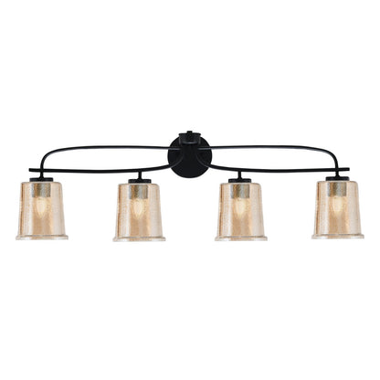 Toltec Cavella 32in 4-Light Bath Bar | Modern Matte Black and Amber Bubble Glass | Bathroom Vanity & Powder Room | 7.25 x 12 in | Model 3914-MB-5033