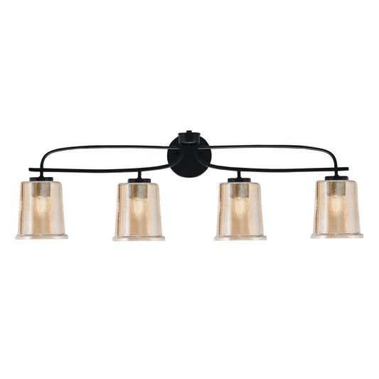 Toltec Cavella 32in 4-Light Bath Bar | Modern Matte Black and Amber Bubble Glass | Bathroom Vanity & Powder Room | 7.25 x 12 in | Model 3914-MB-5033