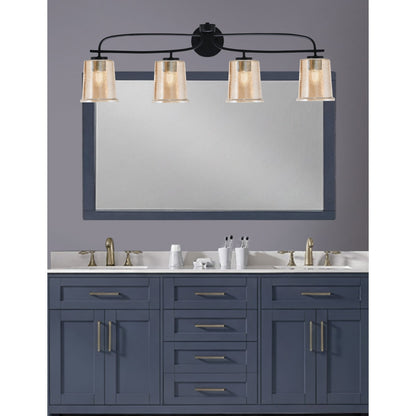 Toltec Cavella 32in 4-Light Bath Bar | Modern Matte Black and Amber Bubble Glass | Bathroom Vanity & Powder Room | 7.25 x 12 in | Model 3914-MB-5033