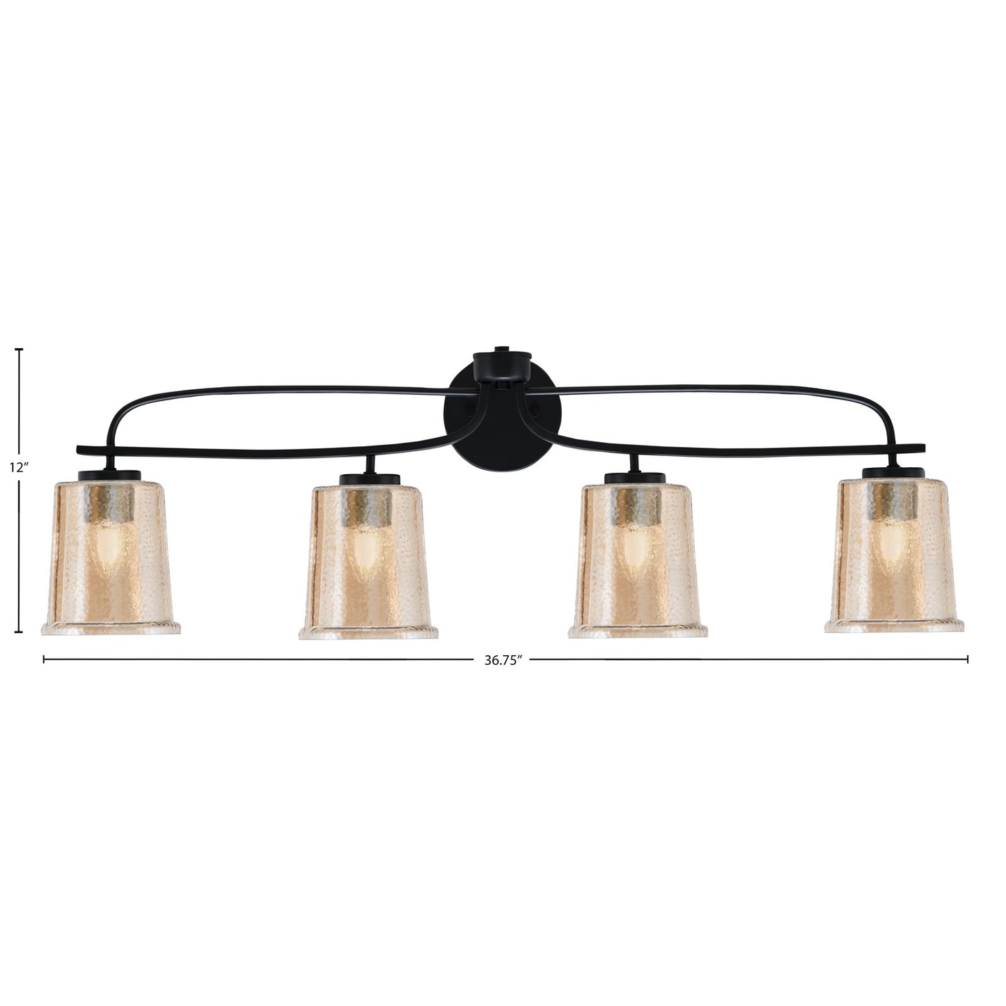 Toltec Cavella 32in 4-Light Bath Bar | Modern Matte Black and Amber Bubble Glass | Bathroom Vanity & Powder Room | 7.25 x 12 in | Model 3914-MB-5033