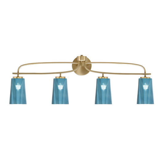 Toltec Cavella 4-Light Bath Bar | Modern New Age Brass and Blue Gradient Glass | Bathroom Vanity & Powder Room | 7 x 12.5 in | Model 3914-NAB-265