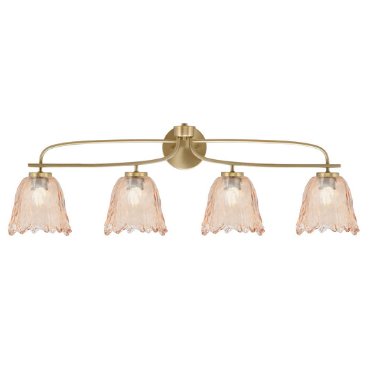 Toltec Cavella 4-Light Bath Bar | New Age Brass and Amber Lava Glass | Bathroom & Vanity Lighting | 8.5 x 12.5 in | Model 3914-NAB-4233