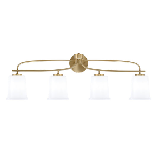 Toltec Cavella 4-Light Bath Bar | New Age Brass and White Opal Glass | Bathroom & Vanity Lighting | 7.25 x 12 in | Model 3914-NAB-5031