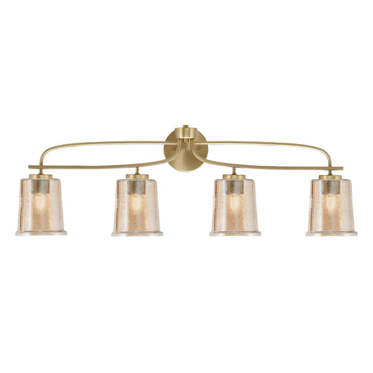 Toltec Cavella 4-Light Bath Bar | New Age Brass and Amber Bubble Glass | Bathroom & Vanity Lighting | 7.25 x 12 in | Model 3914-NAB-5033