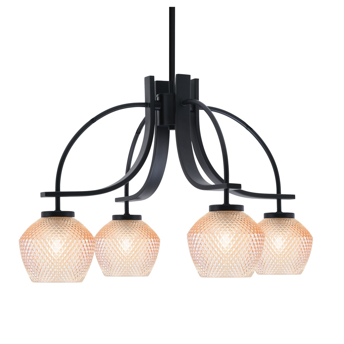 Toltec Cavella 25in 4-Light Downlight Chandelier | Matte Black Steel and Amber Textured Glass | Dining Room & Kitchen Island | 25 x 16.25 x 7.75 in | Model 3924-MB-4623
