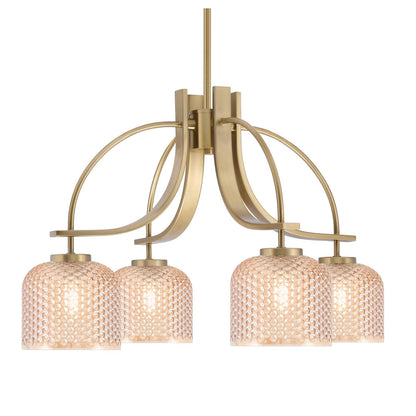 Toltec Cavella 25in 4-Light Downlight Chandelier | New Age Brass Steel and Amber Textured Glass | Dining Room & Kitchen Island | 25 x 25 x 16.25 in | Model 3924-NAB-4613