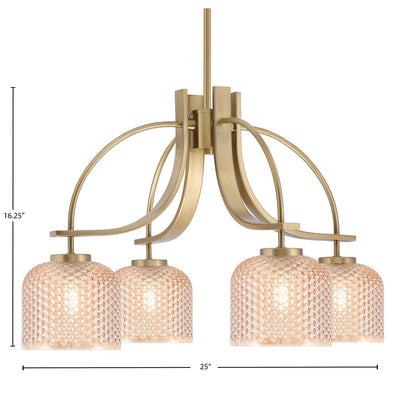 Toltec Cavella 25in 4-Light Downlight Chandelier | New Age Brass Steel and Amber Textured Glass | Dining Room & Kitchen Island | 25 x 25 x 16.25 in | Model 3924-NAB-4613
