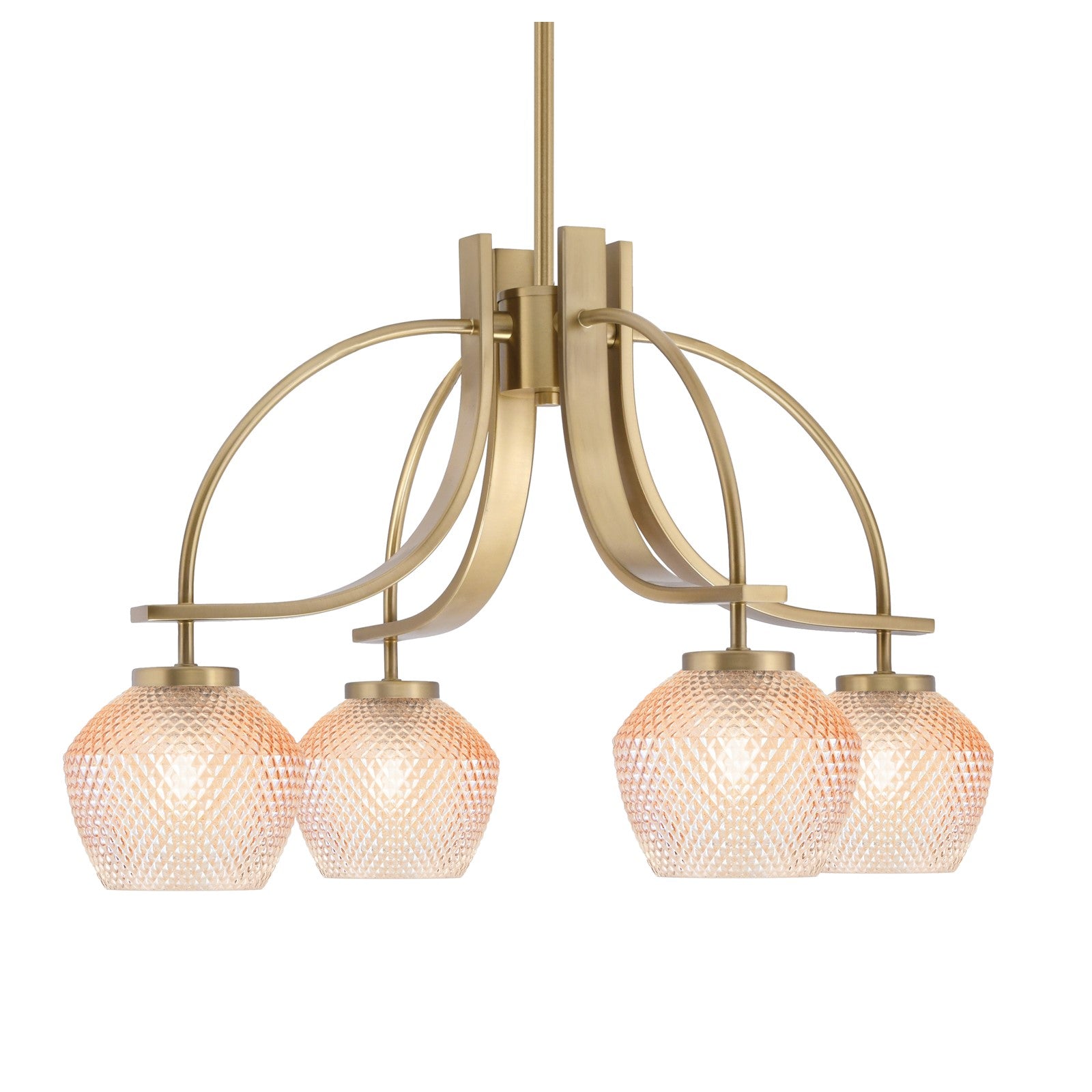 Toltec Cavella 25in 4-Light Downlight Chandelier | New Age Brass Steel and Amber Textured Glass | Dining Room & Kitchen Island | 25 x 16.25 in | Model 3924-NAB-4623