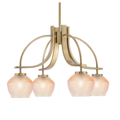 Toltec Cavella 25in 4-Light Downlight Chandelier | New Age Brass Steel and Amber Textured Glass | Dining Room & Kitchen Island | 25 x 16.25 in | Model 3924-NAB-4623