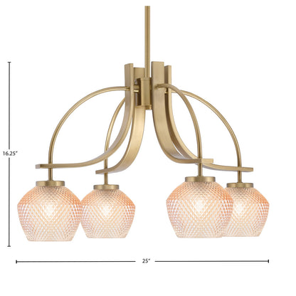 Toltec Cavella 25in 4-Light Downlight Chandelier | New Age Brass Steel and Amber Textured Glass | Dining Room & Kitchen Island | 25 x 16.25 in | Model 3924-NAB-4623