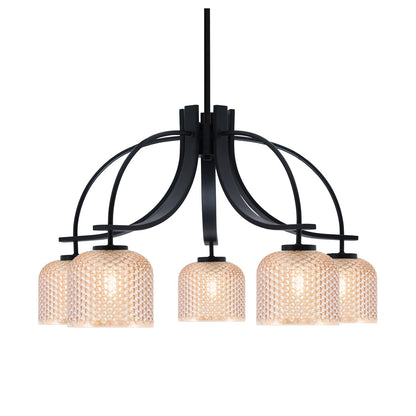 Toltec Cavella 28in 5-Light Downlight Chandelier | Matte Black Steel and Amber Textured Glass | Dining Room & Kitchen Island | 28 x 28 x 17 in | Model 3925-MB-4613