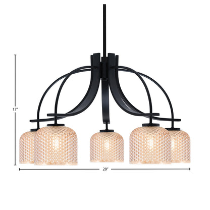 Toltec Cavella 28in 5-Light Downlight Chandelier | Matte Black Steel and Amber Textured Glass | Dining Room & Kitchen Island | 28 x 28 x 17 in | Model 3925-MB-4613