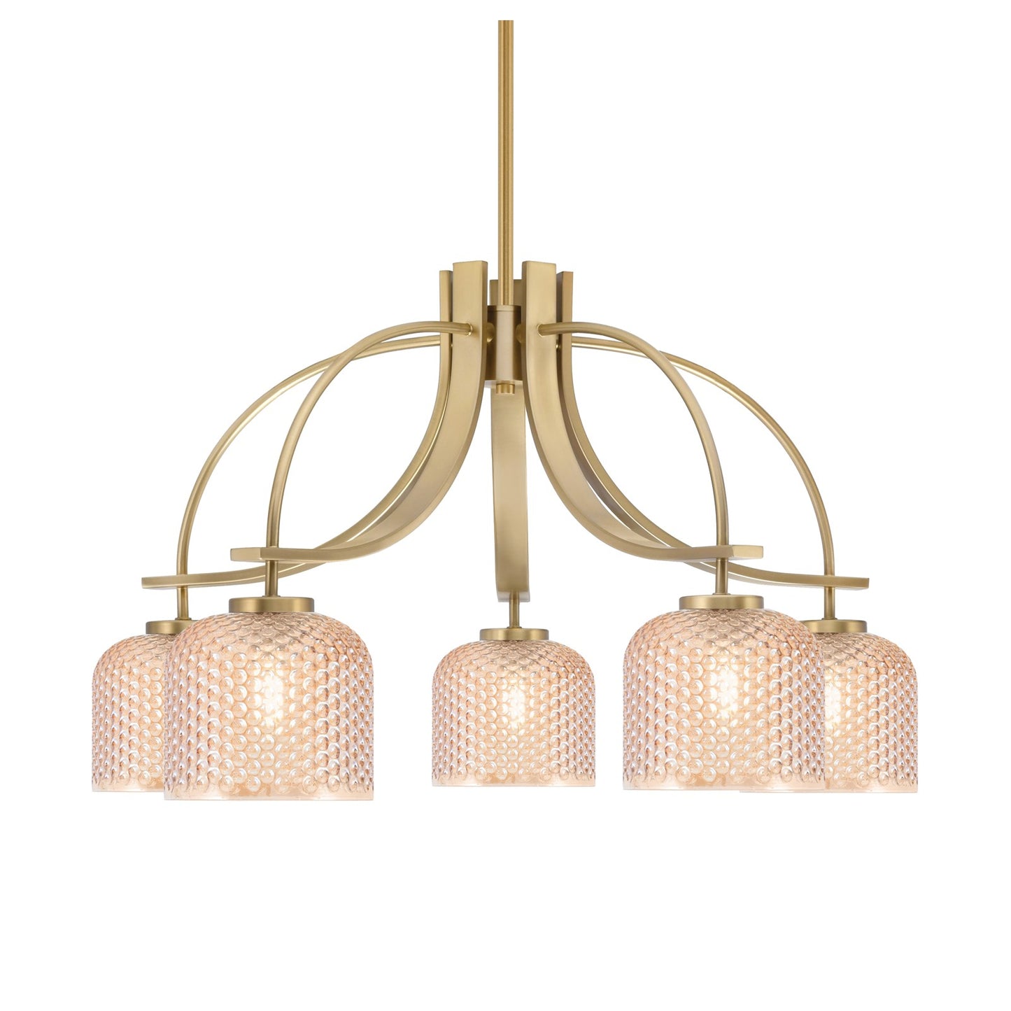 Toltec Cavella 28in 5-Light Downlight Chandelier | New Age Brass Steel and Amber Textured Glass | Dining Room & Kitchen Island | 28 x 28 x 17 in | Model 3925-NAB-4613