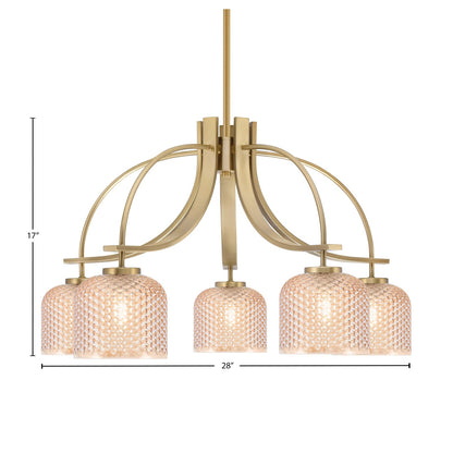 Toltec Cavella 28in 5-Light Downlight Chandelier | New Age Brass Steel and Amber Textured Glass | Dining Room & Kitchen Island | 28 x 28 x 17 in | Model 3925-NAB-4613