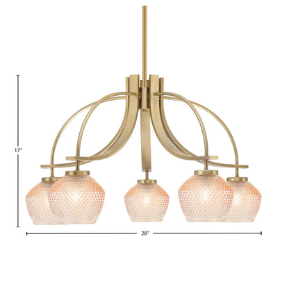 Toltec Cavella 28in 5-Light Downlight Chandelier | Modern New Age Brass Steel and Amber Textured Glass | Dining Room & Kitchen Island | Model 3925-NAB-4623
