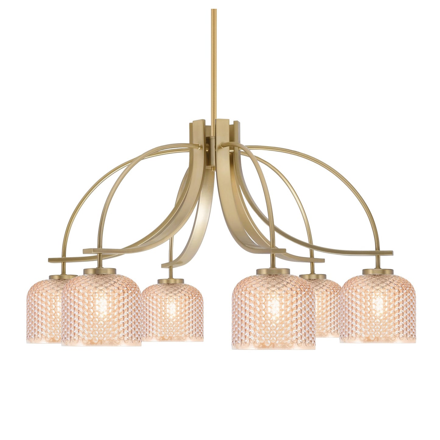 Toltec Cavella 32.5in 6-Light Chandelier | New Age Brass Steel and Amber Textured Glass | Dining Room & Kitchen Island | 32.5 x 18.5 in | Model 3926-NAB-4613
