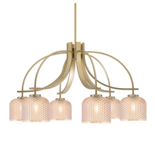 Toltec Cavella 32.5in 6-Light Chandelier | New Age Brass Steel and Amber Textured Glass | Dining Room & Kitchen Island | 32.5 x 18.5 in | Model 3926-NAB-4613