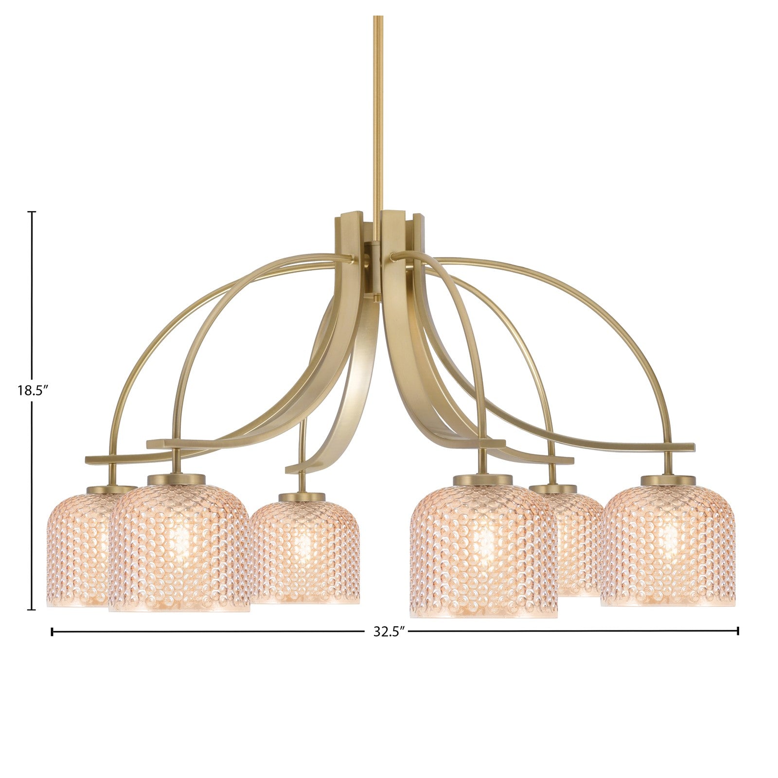 Toltec Cavella 32.5in 6-Light Chandelier | New Age Brass Steel and Amber Textured Glass | Dining Room & Kitchen Island | 32.5 x 18.5 in | Model 3926-NAB-4613
