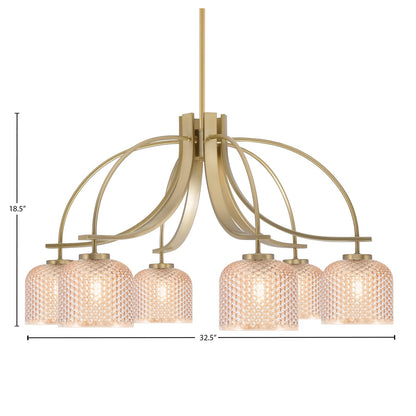 Toltec Cavella 32.5in 6-Light Chandelier | New Age Brass Steel and Amber Textured Glass | Dining Room & Kitchen Island | 32.5 x 18.5 in | Model 3926-NAB-4613