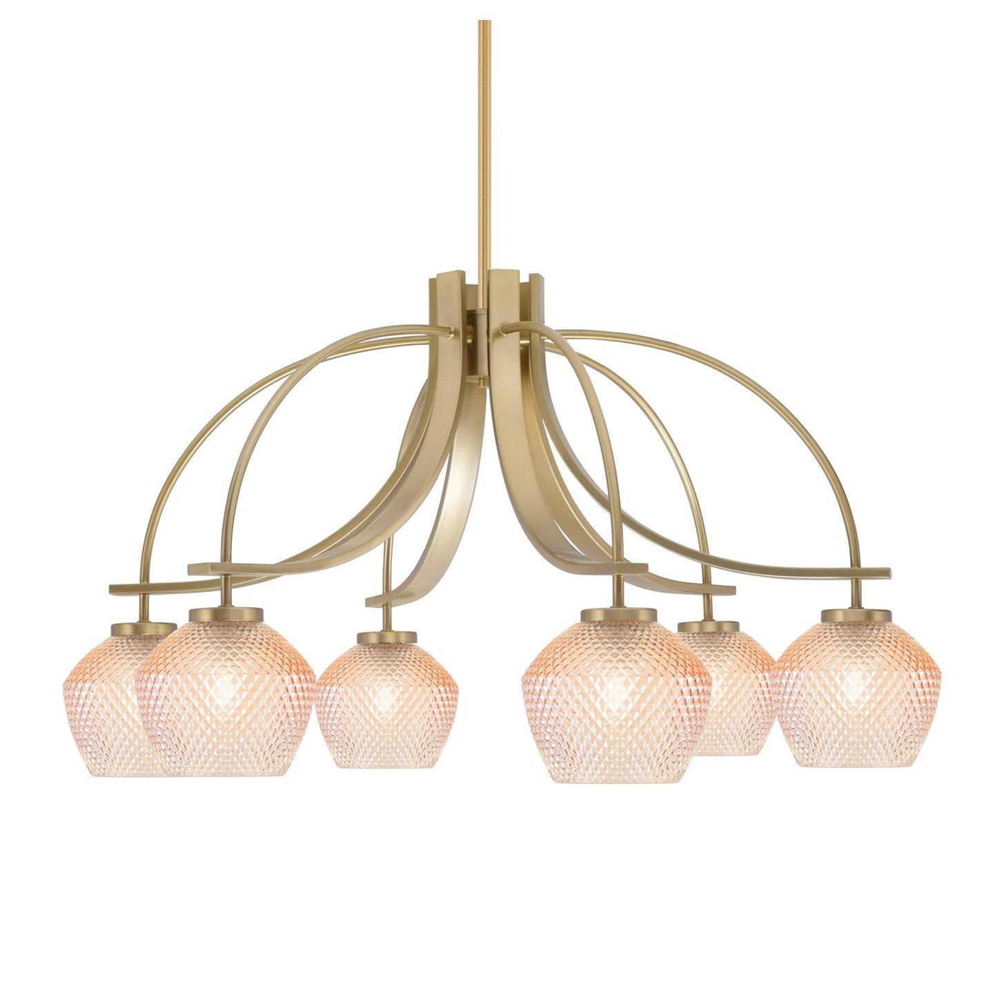 Toltec Cavella 32.5in 6-Light Downlight Chandelier | Modern New Age Brass Steel and Amber Textured Glass | Dining Room & Kitchen Island | Model 3926-NAB-4623