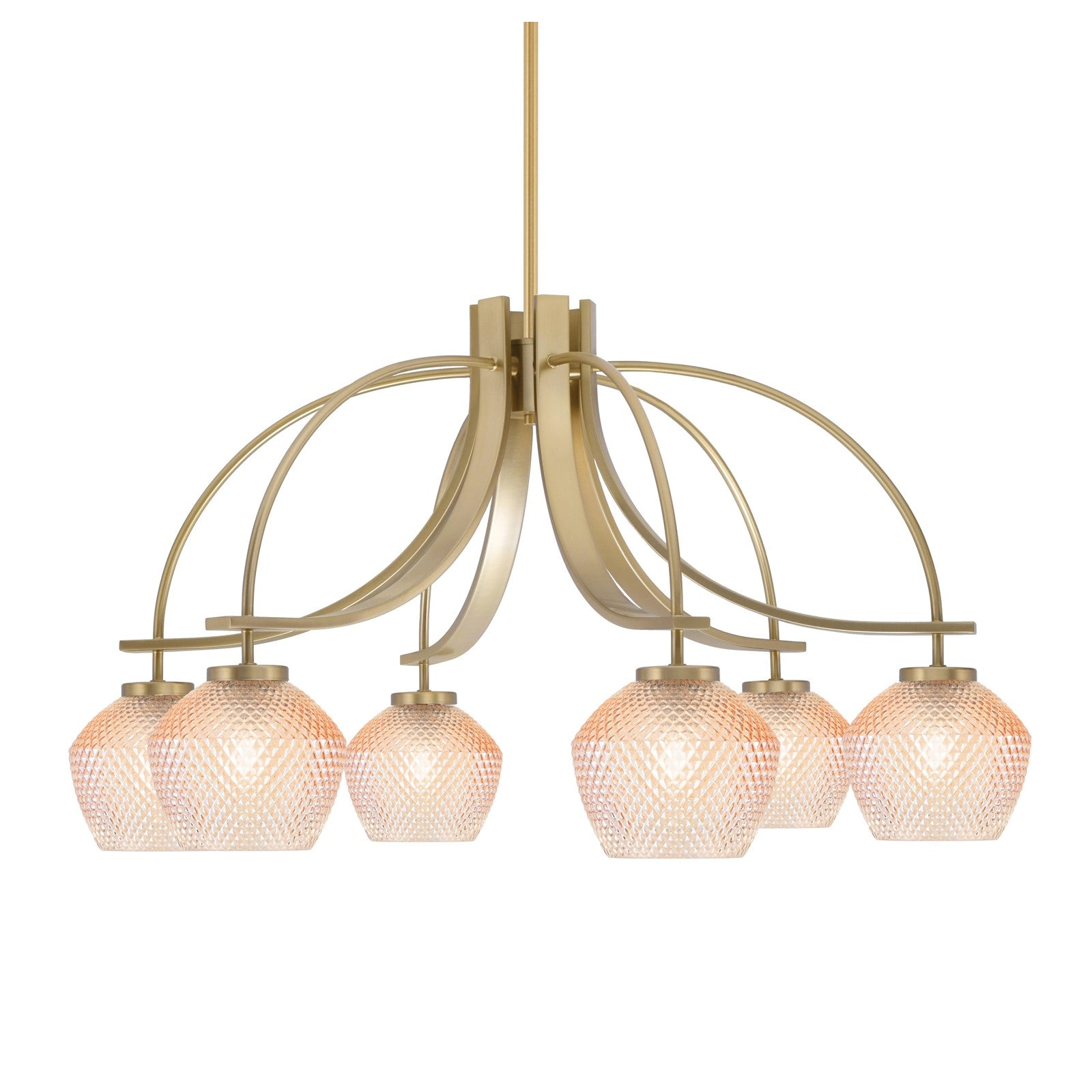 Toltec Cavella 32.5in 6-Light Downlight Chandelier | Modern New Age Brass Steel and Amber Textured Glass | Dining Room & Kitchen Island | Model 3926-NAB-4623