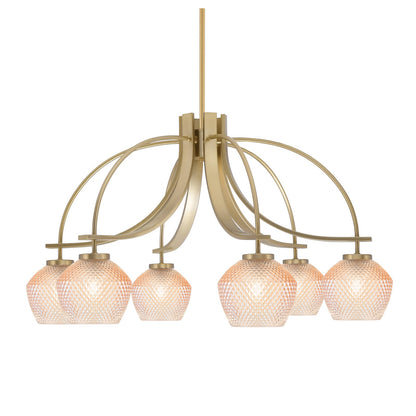 Toltec Cavella 32.5in 6-Light Downlight Chandelier | Modern New Age Brass Steel and Amber Textured Glass | Dining Room & Kitchen Island | Model 3926-NAB-4623