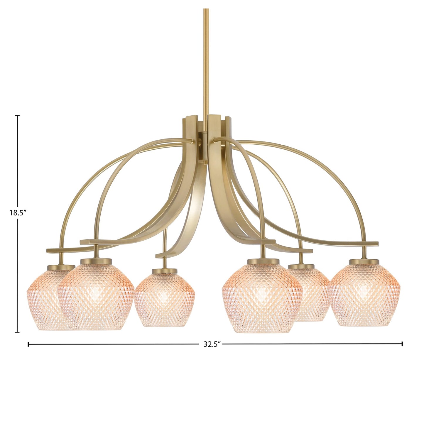 Toltec Cavella 32.5in 6-Light Downlight Chandelier | Modern New Age Brass Steel and Amber Textured Glass | Dining Room & Kitchen Island | Model 3926-NAB-4623