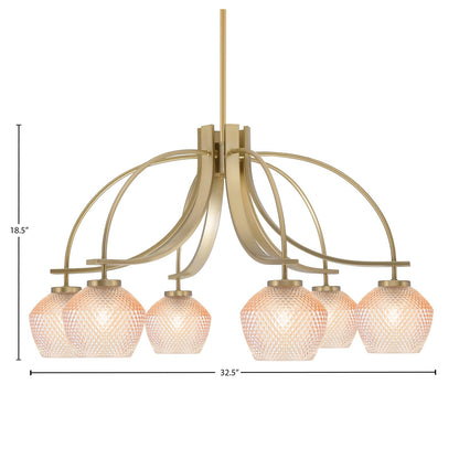 Toltec Cavella 32.5in 6-Light Downlight Chandelier | Modern New Age Brass Steel and Amber Textured Glass | Dining Room & Kitchen Island | Model 3926-NAB-4623