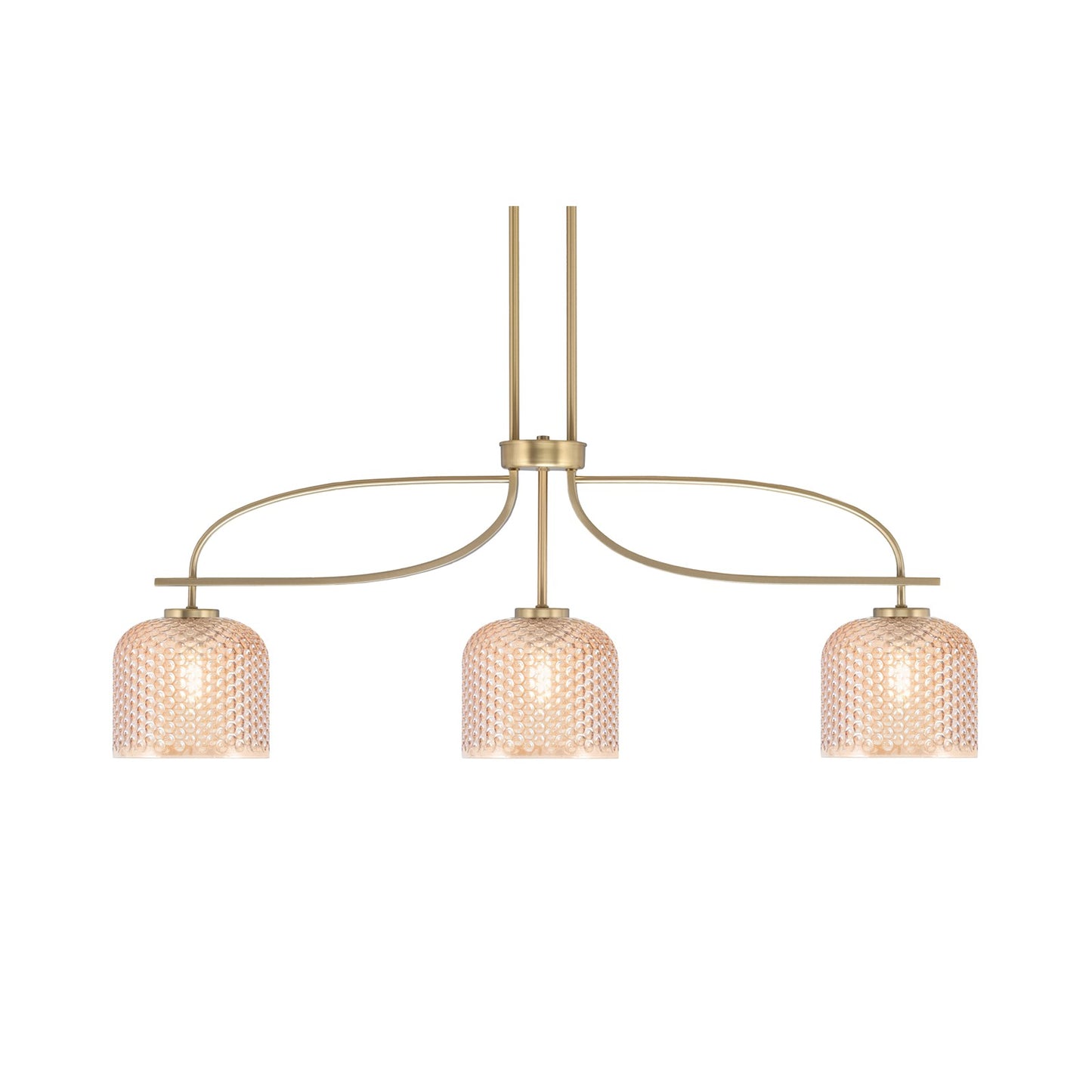 Toltec Cavella 38.5in 3-Light Island Light | New Age Brass Steel and Amber Textured Glass | Kitchen Island & Dining Table | 38.5 x 6 x 13 in | Model 3936-NAB-4613