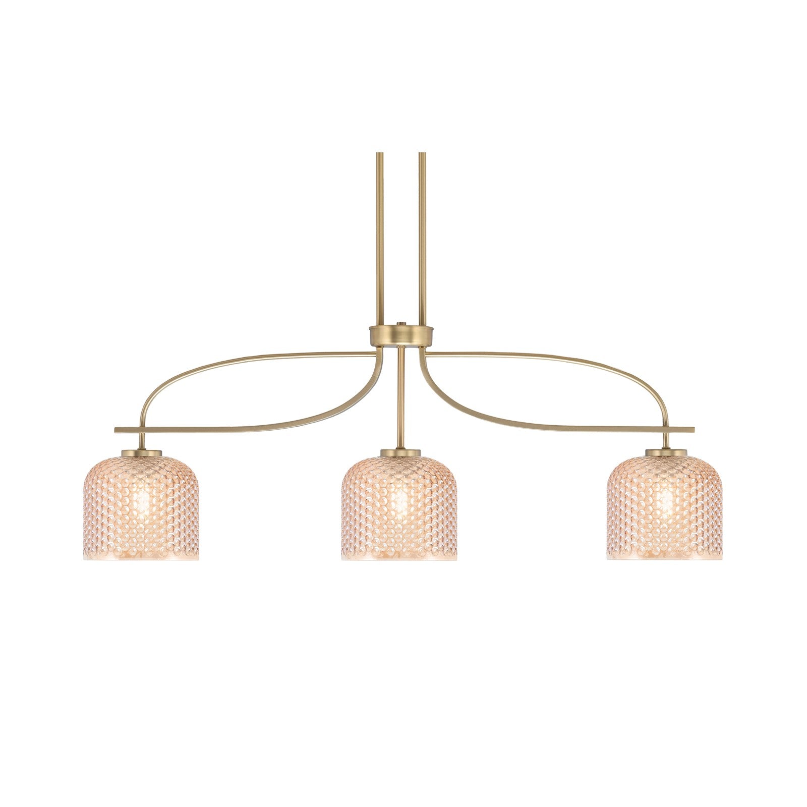 Toltec Cavella 38.5in 3-Light Island Light | New Age Brass Steel and Amber Textured Glass | Kitchen Island & Dining Table | 38.5 x 6 x 13 in | Model 3936-NAB-4613