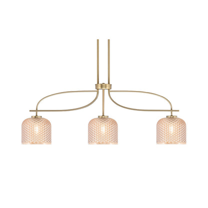 Toltec Cavella 38.5in 3-Light Island Light | New Age Brass Steel and Amber Textured Glass | Kitchen Island & Dining Table | 38.5 x 6 x 13 in | Model 3936-NAB-4613
