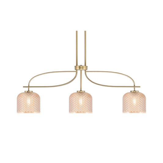 Toltec Cavella 38.5in 3-Light Island Light | New Age Brass Steel and Amber Textured Glass | Kitchen Island & Dining Table | 38.5 x 6 x 13 in | Model 3936-NAB-4613
