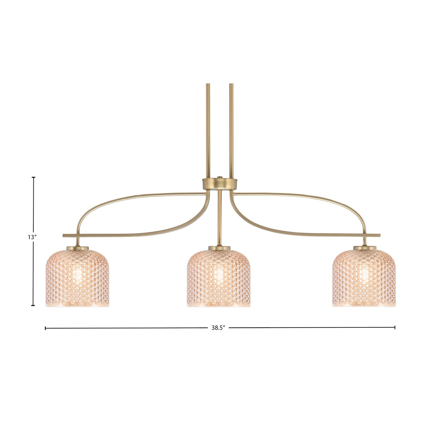 Toltec Cavella 38.5in 3-Light Island Light | New Age Brass Steel and Amber Textured Glass | Kitchen Island & Dining Table | 38.5 x 6 x 13 in | Model 3936-NAB-4613