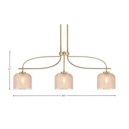 Toltec Cavella 38.5in 3-Light Island Light | New Age Brass Steel and Amber Textured Glass | Kitchen Island & Dining Table | 38.5 x 6 x 13 in | Model 3936-NAB-4613