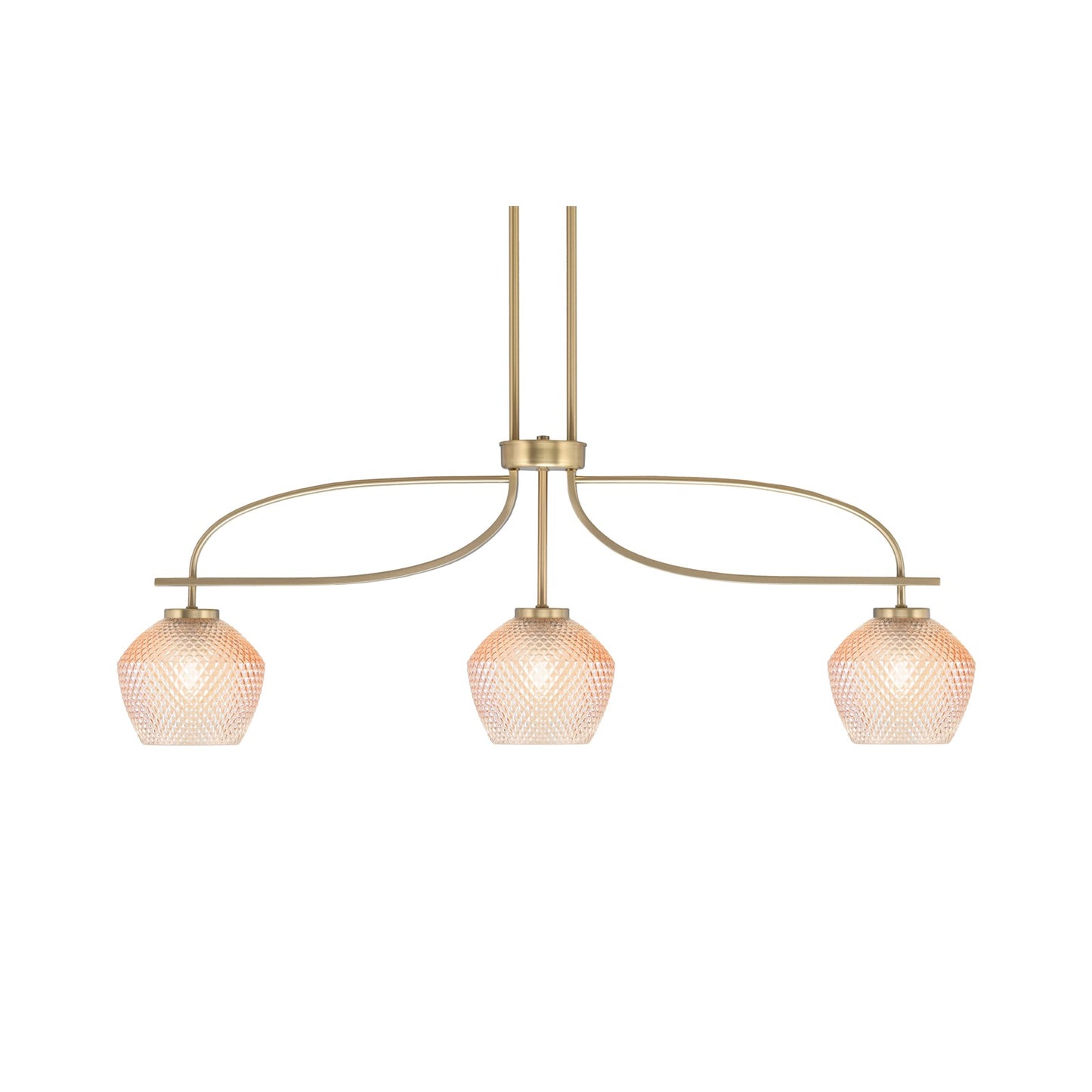 Toltec Cavella 32.5in 3-Light Island Light | New Age Brass Steel and Amber Textured Glass | Kitchen Island | 32.5 x 18.5 in | Model 3936-NAB-4623