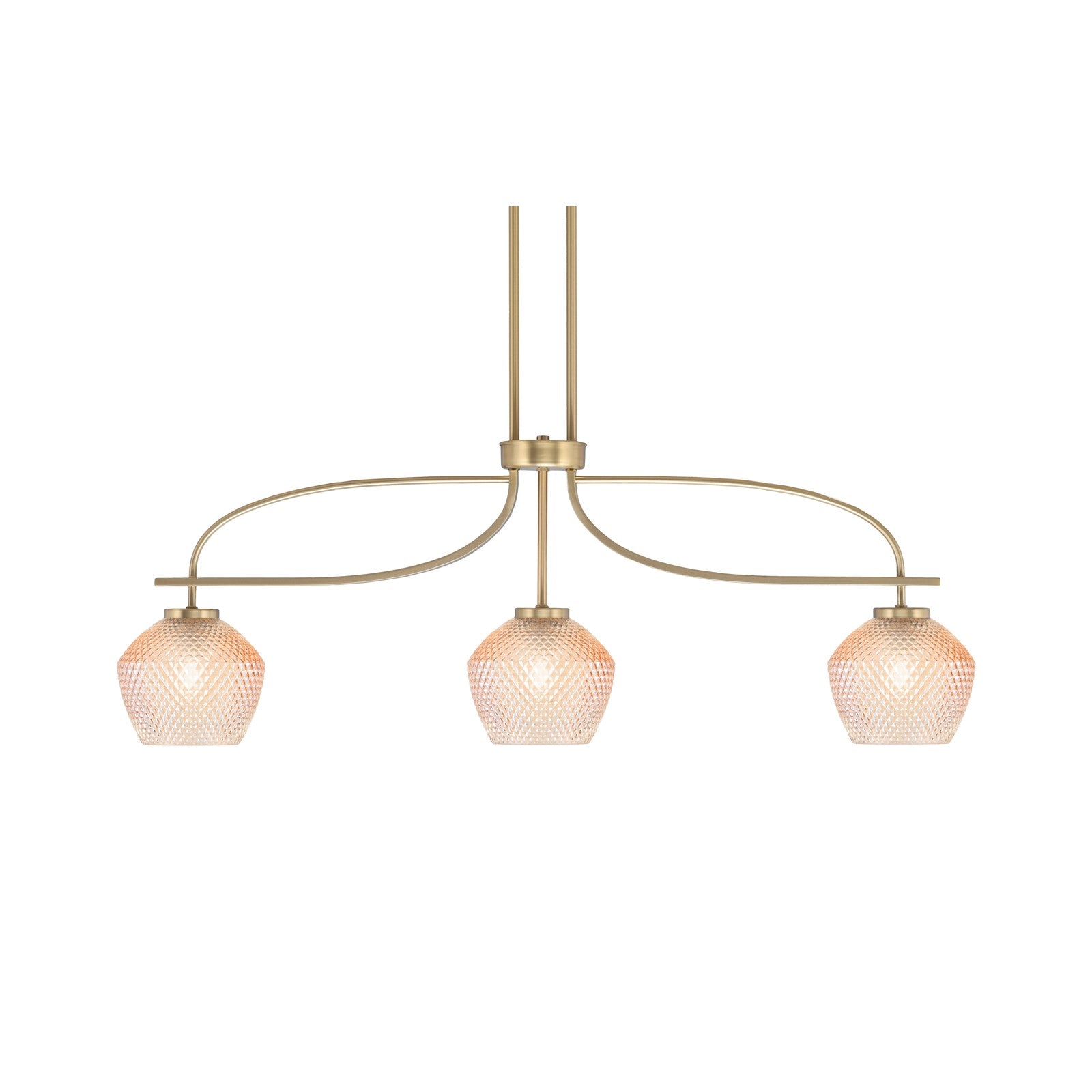 Toltec Cavella 32.5in 3-Light Island Light | New Age Brass Steel and Amber Textured Glass | Kitchen Island | 32.5 x 18.5 in | Model 3936-NAB-4623