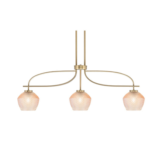 Toltec Cavella 32.5in 3-Light Island Light | New Age Brass Steel and Amber Textured Glass | Kitchen Island | 32.5 x 18.5 in | Model 3936-NAB-4623