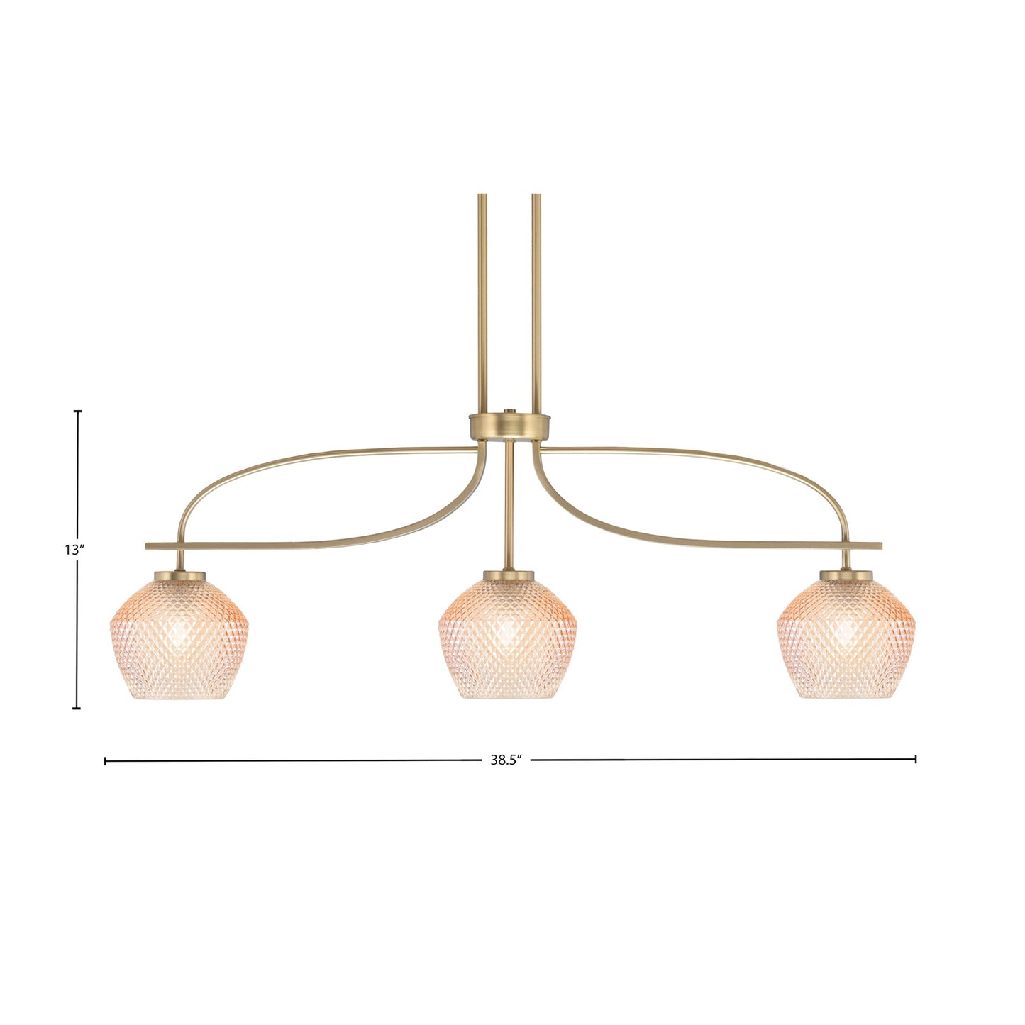 Toltec Cavella 32.5in 3-Light Island Light | New Age Brass Steel and Amber Textured Glass | Kitchen Island | 32.5 x 18.5 in | Model 3936-NAB-4623
