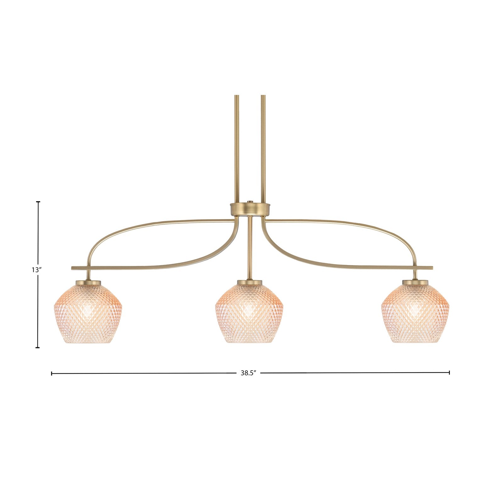 Toltec Cavella 32.5in 3-Light Island Light | New Age Brass Steel and Amber Textured Glass | Kitchen Island | 32.5 x 18.5 in | Model 3936-NAB-4623