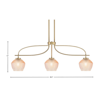 Toltec Cavella 32.5in 3-Light Island Light | New Age Brass Steel and Amber Textured Glass | Kitchen Island | 32.5 x 18.5 in | Model 3936-NAB-4623
