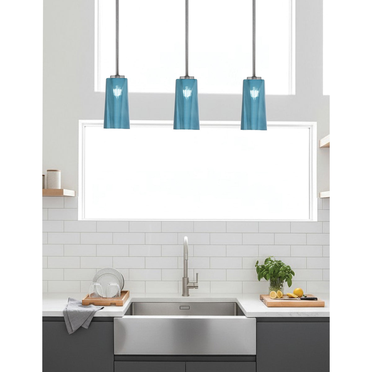 Toltec Atlas 5in 1-Light Mini Pendant | Modern Graphite and Blue Gradient Glass | Kitchen Island & Dining Room | 5 x 10 in | Model 4501-GP-295