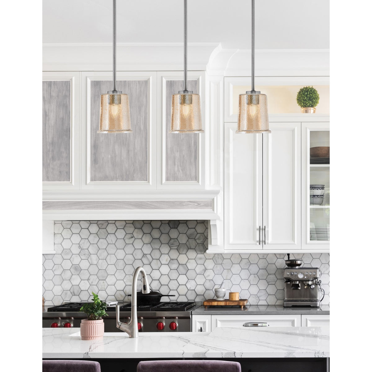 Toltec Atlas 5in 1-Light Mini Pendant | Modern Graphite and Amber Bubble Glass | Kitchen Island & Dining Room | 5 x 6 in | Model 4501-GP-5033