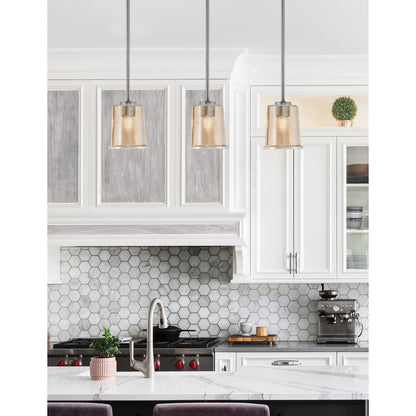 Toltec Atlas 5in 1-Light Mini Pendant | Modern Graphite and Amber Bubble Glass | Kitchen Island & Dining Room | 5 x 6 in | Model 4501-GP-5033